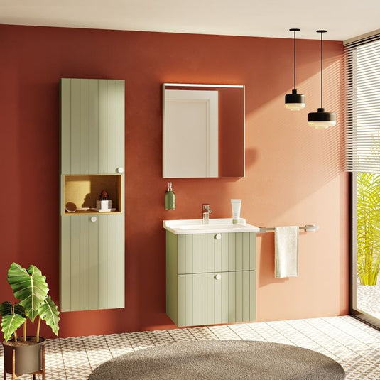 VitrA Root Groove 40cm 2 Door Semi-Tall Unit With Laundry Basket (LH Hinge) | Matt Retro Green | 69099 - Envy Bathrooms Ltd