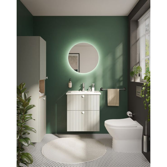 VitrA Root Groove 40cm 2 Door Semi-Tall Unit With Laundry Basket (LH Hinge) | Matt Retro Green | 69099 - Envy Bathrooms Ltd
