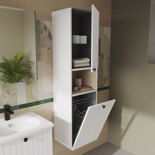 VitrA Root Groove 40cm 2 Door Semi-Tall Unit With Laundry Basket (RH Hinge) | Matt White | 69100 - Envy Bathrooms Ltd