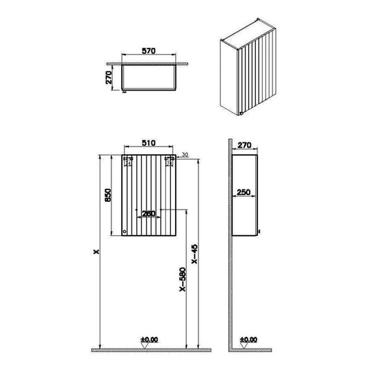 VitrA Root Groove 60cm 1 Door Upper/Wall Unit (RH Hinge) | Matt Light Grey | 69171 - Envy Bathrooms Ltd
