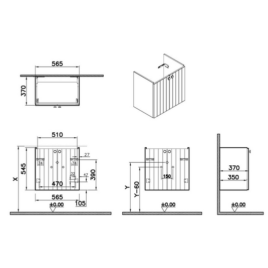 VitrA Root Groove 60cm 2 Door Wall Hung Slim Washbasin Unit | Matt Dark Blue | 68972 - Envy Bathrooms Ltd
