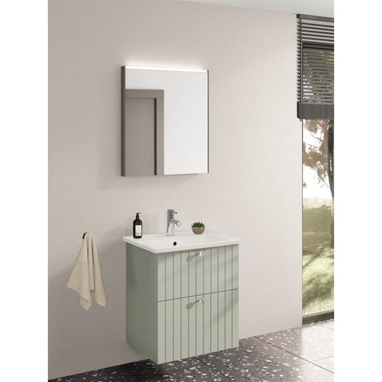 VitrA Root Groove 60cm 2 Drawer Slim Washbasin Unit | Matt Retro Green | 68987 - Envy Bathrooms Ltd