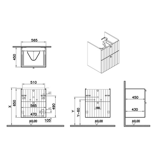 VitrA Root Groove 60cm 2 Drawer Washbasin Unit | Matt White | 69044 - Envy Bathrooms Ltd