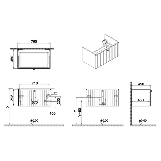 VitrA Root Groove 80cm 1 Drawer Washbasin Unit | Matt White | 69030 - Envy Bathrooms Ltd