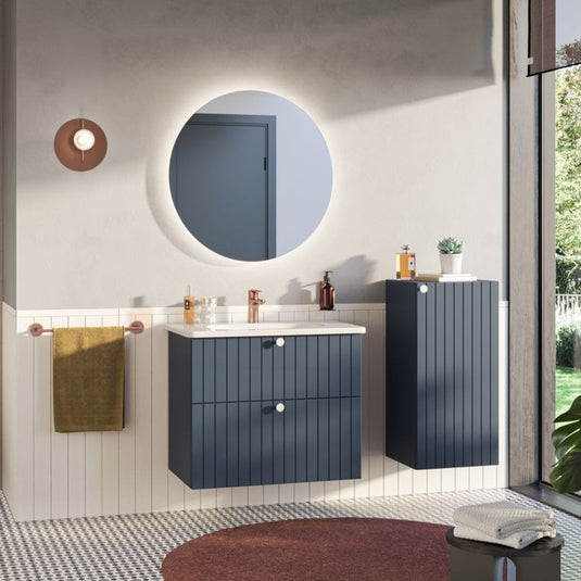 VitrA Root Groove 80cm 2 Drawer Slim Washbasin Unit | Matt Dark Blue | 68993 - Envy Bathrooms Ltd
