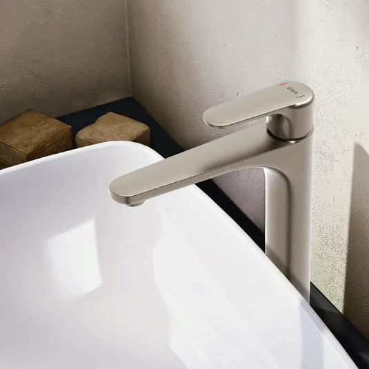 Vitra Root Single Lever Tall Basin Mixer Tap - Brushed Nickel - Envy Bathrooms Ltd