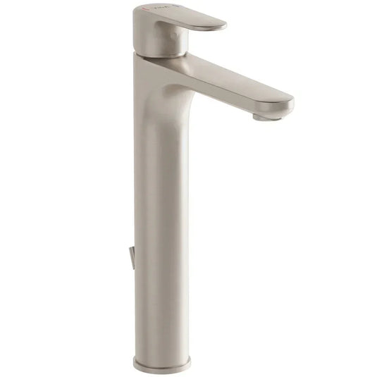 Vitra Root Single Lever Tall Basin Mixer Tap with Pop-up Waste - Brushed Nickel - Envy Bathrooms Ltd