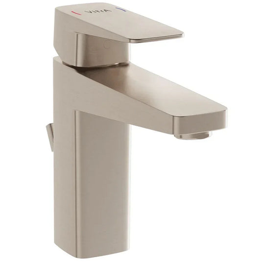 Vitra Root Square Single Lever Basin Mixer Tap with Pop-up Waste - Brushed Nickel - Envy Bathrooms Ltd