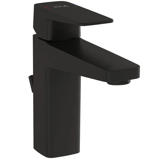 Vitra Root Square Single Lever Basin Mixer Tap with Pop-Up Waste - Matt Black - Envy Bathrooms Ltd
