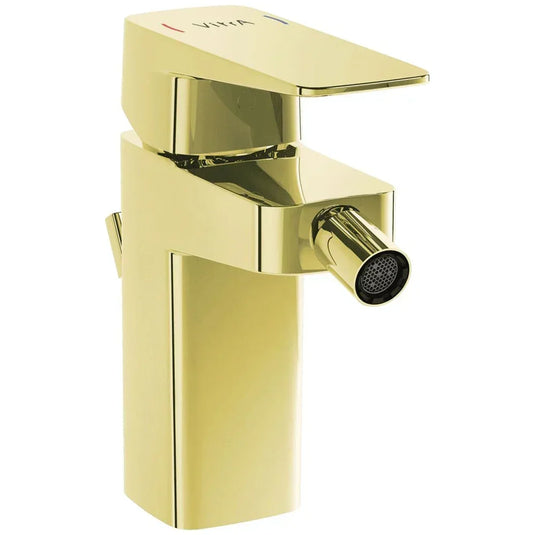 Vitra Root Square Single Lever Bidet Mixer Tap with Pop-up Waste - Gold - Envy Bathrooms Ltd