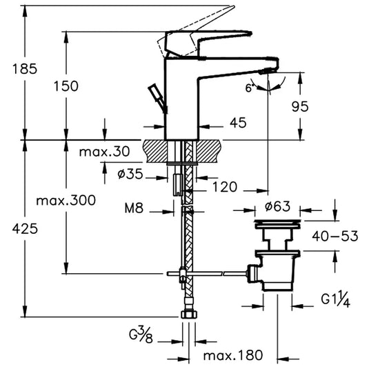 Vitra Root Square Single Lever Compact Basin Mixer Tap with Pop-up Waste - Brushed Nickel - Envy Bathrooms Ltd