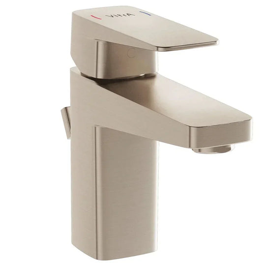 Vitra Root Square Single Lever Compact Basin Mixer Tap with Pop-up Waste - Brushed Nickel - Envy Bathrooms Ltd