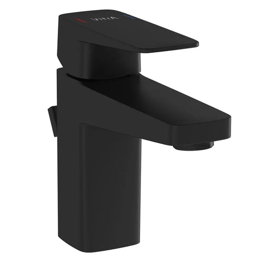 Vitra Root Square Single Lever Compact Basin Mixer Tap with Pop-Up Waste - Matt Black - Envy Bathrooms Ltd