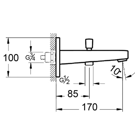 Vitra Root Square Wall Mounted Bath Spout with Handset Outlet - Brushed Nickel - Envy Bathrooms Ltd