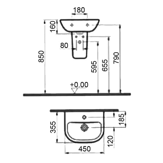 Vitra S20 450mm 1 TH Wall Hung Basin - 5500WH - Envy Bathrooms Ltd