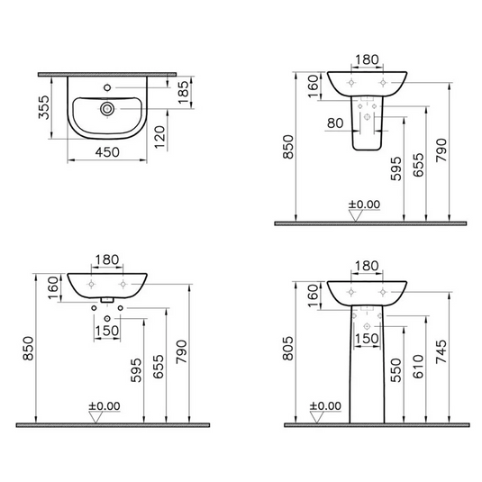 VitrA S20 450x350mm 1TH Basin Only - White - 5500L003-0999 - Envy Bathrooms Ltd