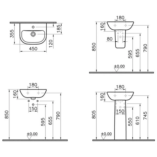 VitrA S20 450x350mm 2TH Basin Only - White - 5500L003-0022 - Envy Bathrooms Ltd