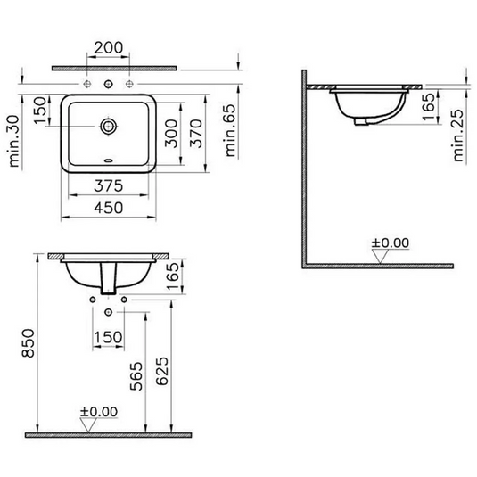 VitrA S20 450x370mm 0TH Undercounter Basin - White - 5473B003-0618 - Envy Bathrooms Ltd