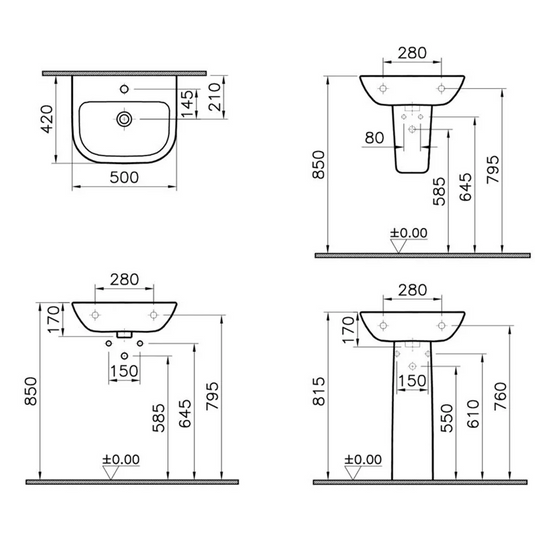 VitrA S20 500x415mm 1TH Basin Only - White - 5501L003-0999 - Envy Bathrooms Ltd