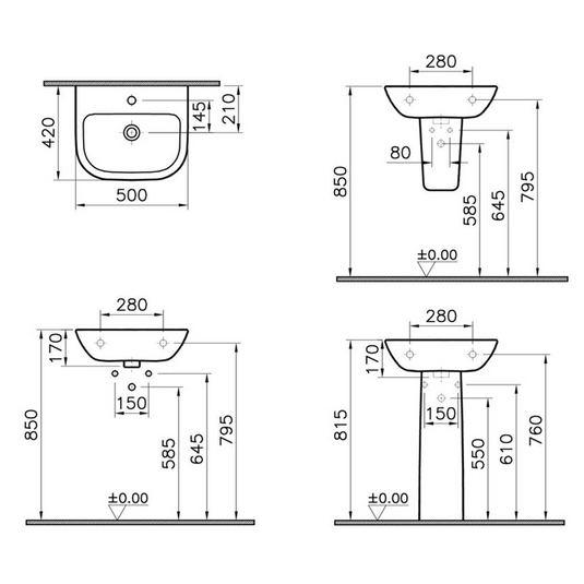 VitrA S20 500x415mm 1TH Basin Only - White - 5501L003-0999 - Envy Bathrooms Ltd
