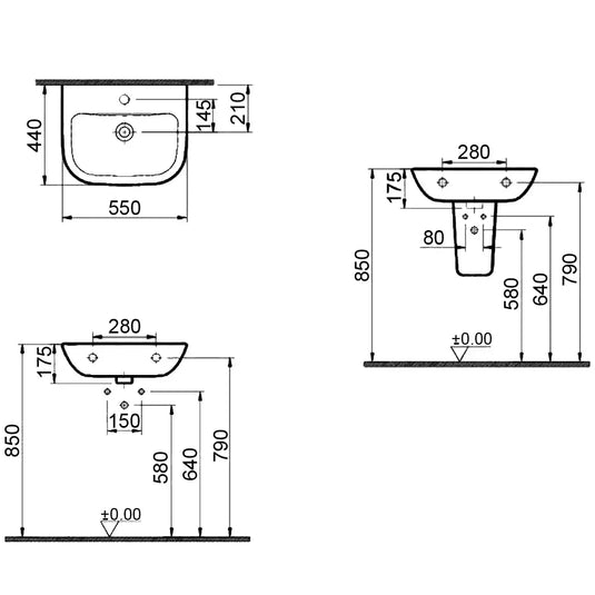 Vitra S20 550mm 1 TH Wall Hung Basin - 5502WH - Envy Bathrooms Ltd
