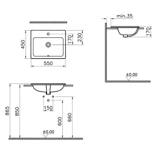VitrA S20 550x455mm 1TH Countertop/Vessel Washbowl - White - 5465B003-0001 - Envy Bathrooms Ltd