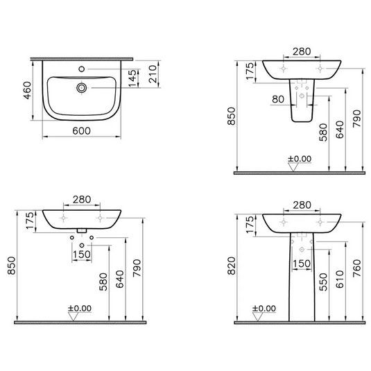 VitrA S20 595x455mm 1TH Basin Only - White - 5503L003-0999 - Envy Bathrooms Ltd