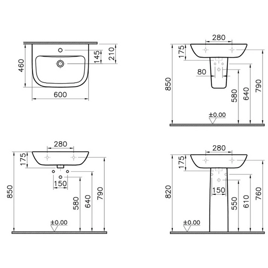 VitrA S20 595x455mm 2TH Basin Only - White - 5503L003-0022 - Envy Bathrooms Ltd