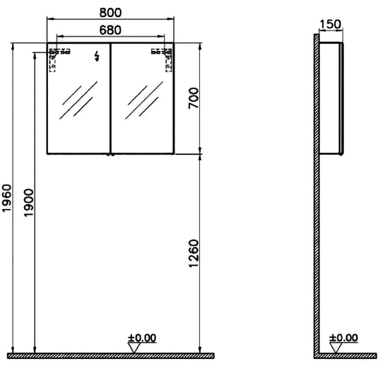 Vitra S20 Non-Illuminated 2-Doors Mirrored Cabinet 800mm Wide - Anthracite - Envy Bathrooms Ltd