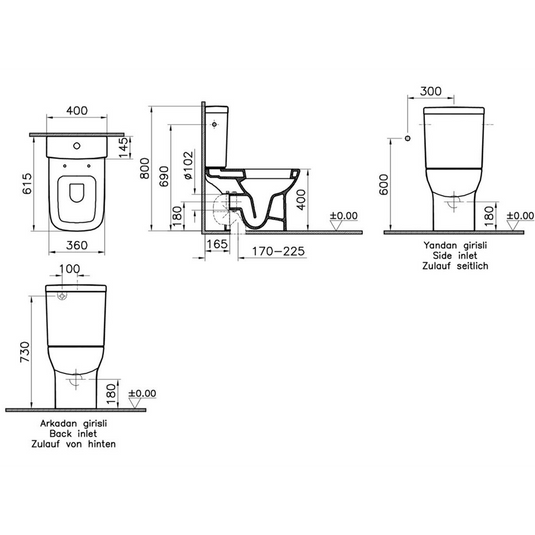 VitrA S20 Open Back Close Coupled Pan Only - White - 5513L003-0075 - Envy Bathrooms Ltd