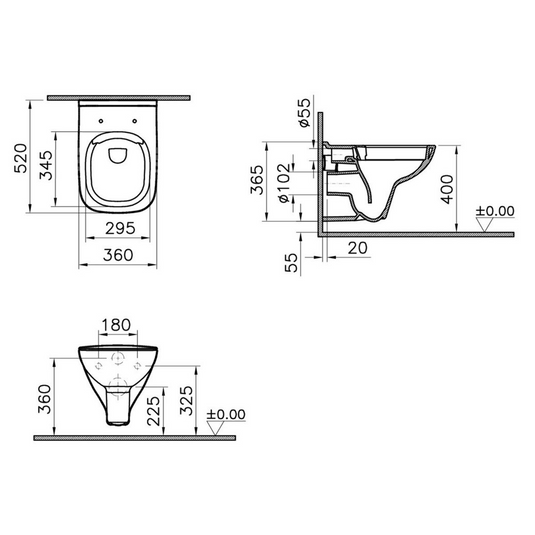 VitrA S20 Wall Hung Pan Only - White - 7508L003-0075 - Envy Bathrooms Ltd