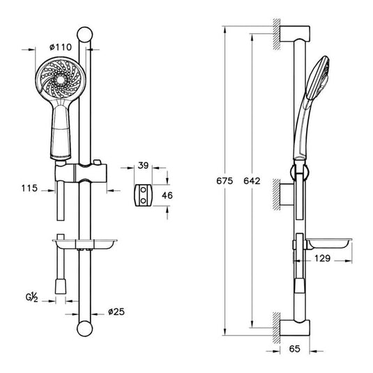 VitrA Samba 3-Function Hand Shower With Slide Rail | Chrome | A45680WSA - Envy Bathrooms Ltd