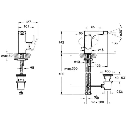Vitra Sento Monobloc Bidet Mixer Tap with Pop-Up Waste - Single Handle - Chrome - Envy Bathrooms Ltd