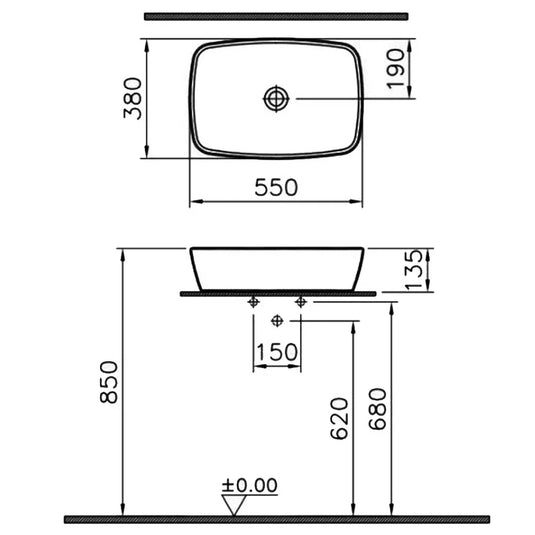 Vitra Shift Sit-On Countertop Basin 550mm Wide - 0 Tap Hole - Envy Bathrooms Ltd