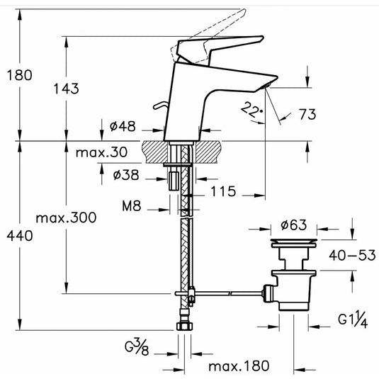 Vitra Solid S Monobloc Basin Mixer Tap with Pop-Up Waste - Single Handle - Chrome - Envy Bathrooms Ltd