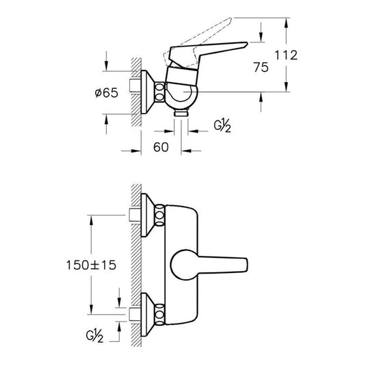 VitrA Solid S Wall Mounted Shower Mixer | Chrome | A42445EXP - Envy Bathrooms Ltd