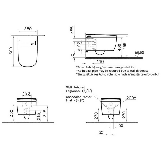 VitrA V-Care Comfort Rimless Shower Toilet - White - 5674B003-6104 - Envy Bathrooms Ltd