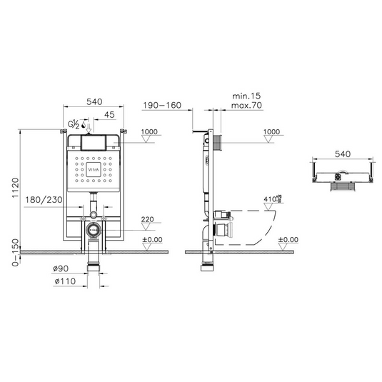 VitrA V-Fix Core WH 8cm 3/6L WC Frame & Cistern - 738-5800-01 - Envy Bathrooms Ltd