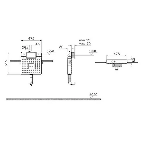 VitrA V-Fix Prime Back to Wall 8cm 2.5/4L Concealed Cistern - 768-1740-02 - Envy Bathrooms Ltd