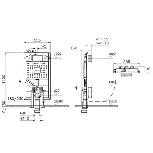 VitrA V-Fix Prime WH WC Frame & 8cm 3/6L Cistern (Floor Fix & Electric Connection) - 768-4800-01 - Envy Bathrooms Ltd