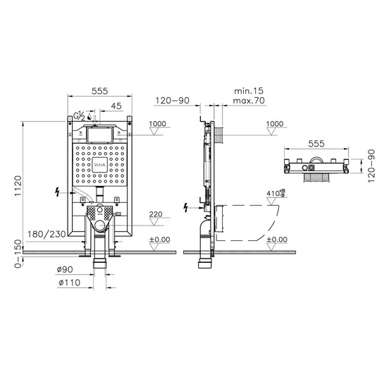 VitrA V-Fix Prime WH WC Frame & 8cm 2.5/4L Cistern (Floor/Wall Fix & Electric Connection) - 768-5800-02 - Envy Bathrooms Ltd
