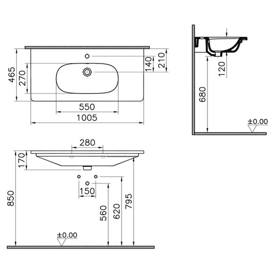 VitrA Zentrum 1005x470mm 1TH Vanity Basin w/Overflow - White - 7794B003-0001 - Envy Bathrooms Ltd