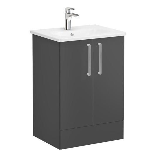 VitrA Zentrum 60cm 2 Drawer F/S Washbasin Unit | Matt Storm Grey | 68189 - Envy Bathrooms Ltd