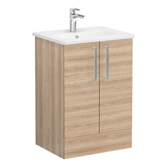 VitrA Zentrum 60cm 2 Drawer F/S Washbasin Unit | Natural Oak | 66375 - Envy Bathrooms Ltd
