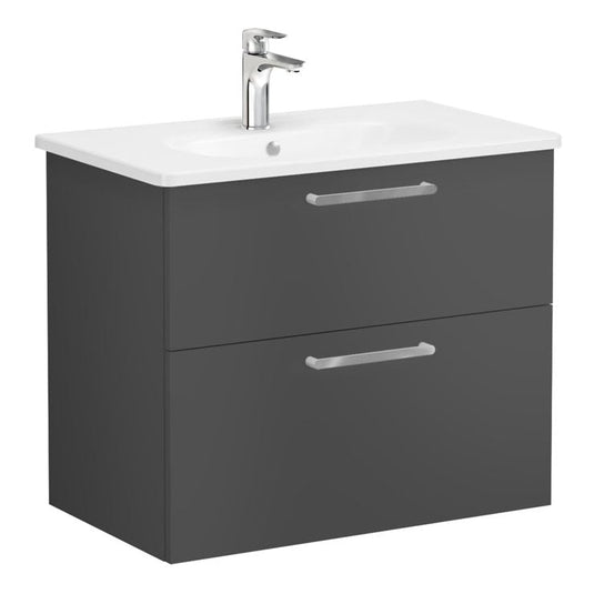 VitrA Zentrum 80cm 2 Drawer W/H Washbasin Unit | Matt Storm Grey | 68290 - Envy Bathrooms Ltd