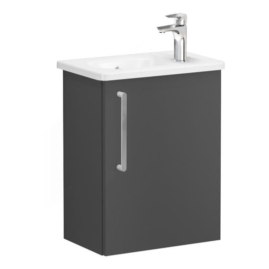 VitrA Zentrum Compact 45cm 1 Door W/H Washbasin Unit (RH Hinge) | Matt Storm Grey | 68071 - Envy Bathrooms Ltd