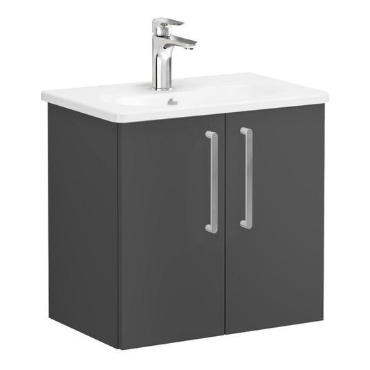 VitrA Zentrum Compact 60cm 2 Door W/H Washbasin Unit | Matt Storm Grey | 68079 - Envy Bathrooms Ltd