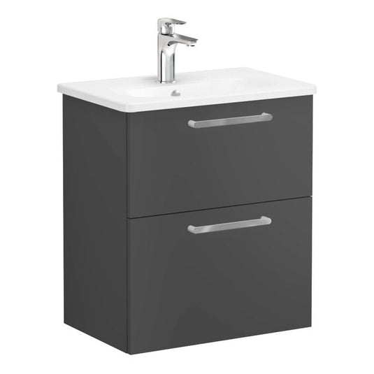 VitrA Zentrum Compact 60cm 2 Drawer W/H Washbasin Unit | Matt Storm Grey | 68105 - Envy Bathrooms Ltd