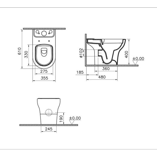 VitrA Zentrum SmoothFlush Open Back Close Coupled Pan Only - White - 7784L003-0075 - Envy Bathrooms Ltd