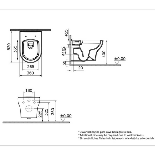 VitrA Zentrum SmoothFlush Wall Hung Pan Only - White - 7787L003-0075 - Envy Bathrooms Ltd